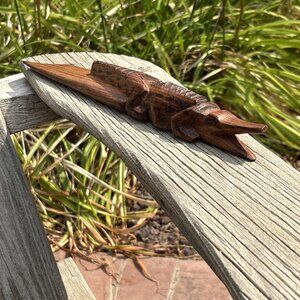 Vtg Alligator Carved Letter Opener Artisan Hand Carved Wood Cook Islands Tiki